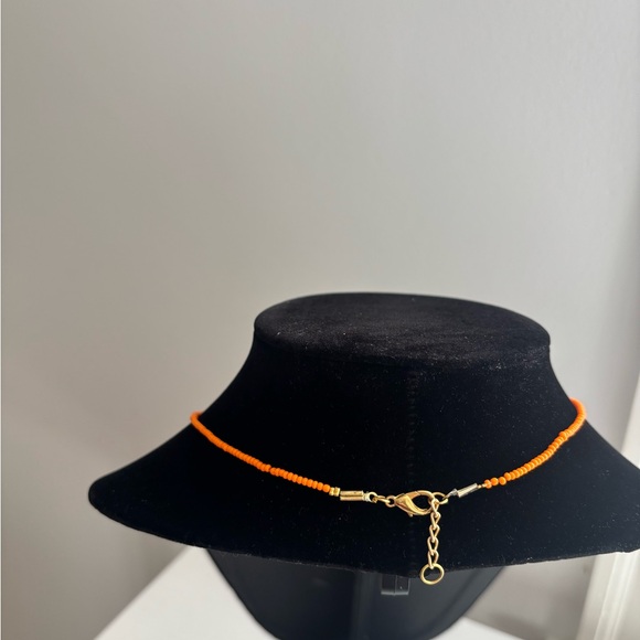 Orange Beaded Necklace with Multicolor Fish Accent - Picture 6 of 7